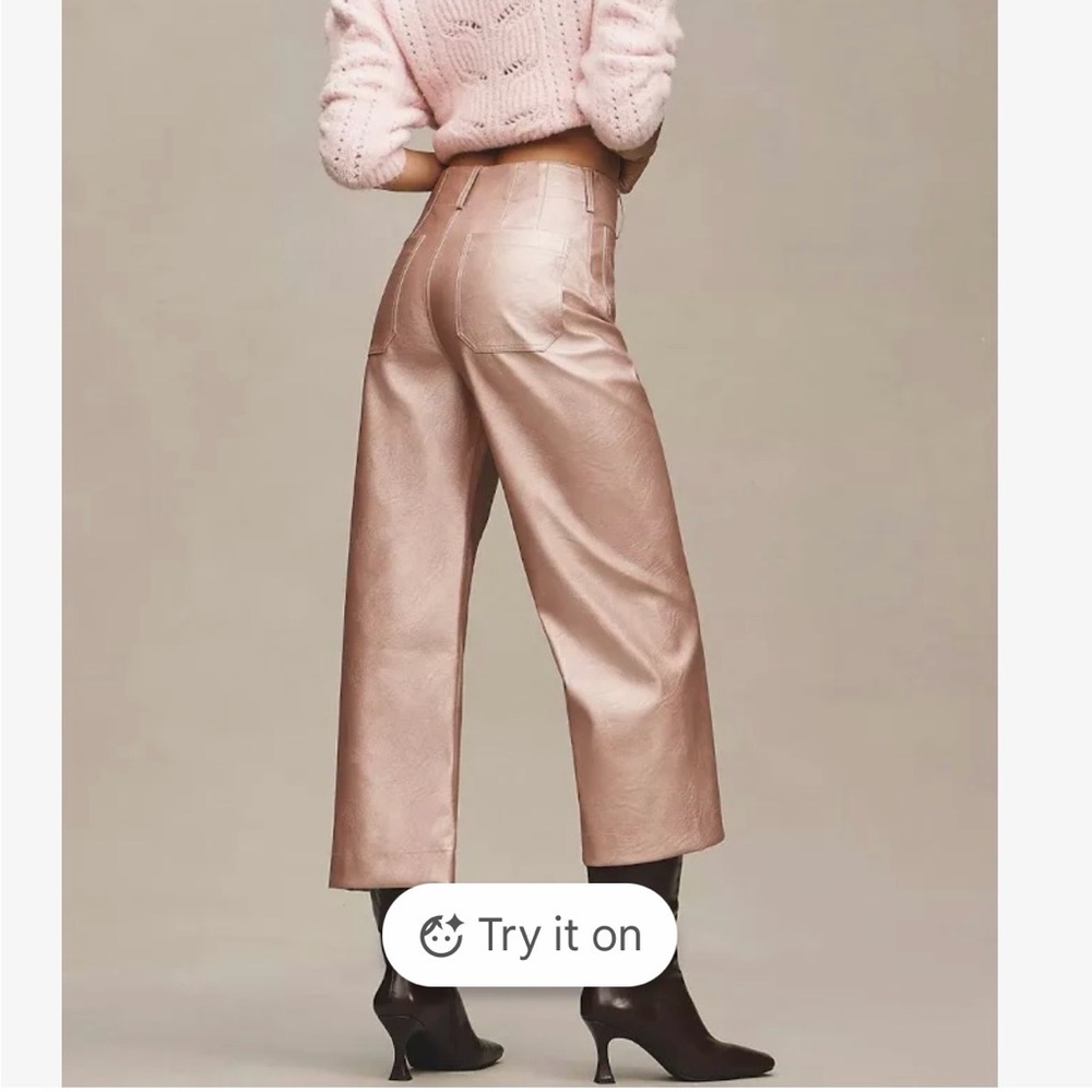 Maeve Metallic Rose Wide-Leg Pants - Picture 2 of 9